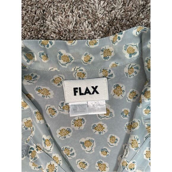 Flax Oversized Button Up Blouse Sheer Rayon Floral Pattern Tunic Blue Women’s M - Picture 4 of 11